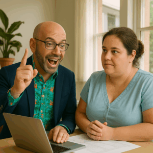 man and woman talking